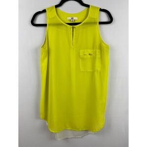 Sleeveless Chiffon Blouse Women's Small Yellow White High Low Clean Girl Minimal